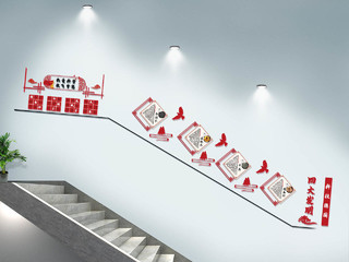 简约红色中国四大发明楼梯道文化墙校园楼梯文化墙